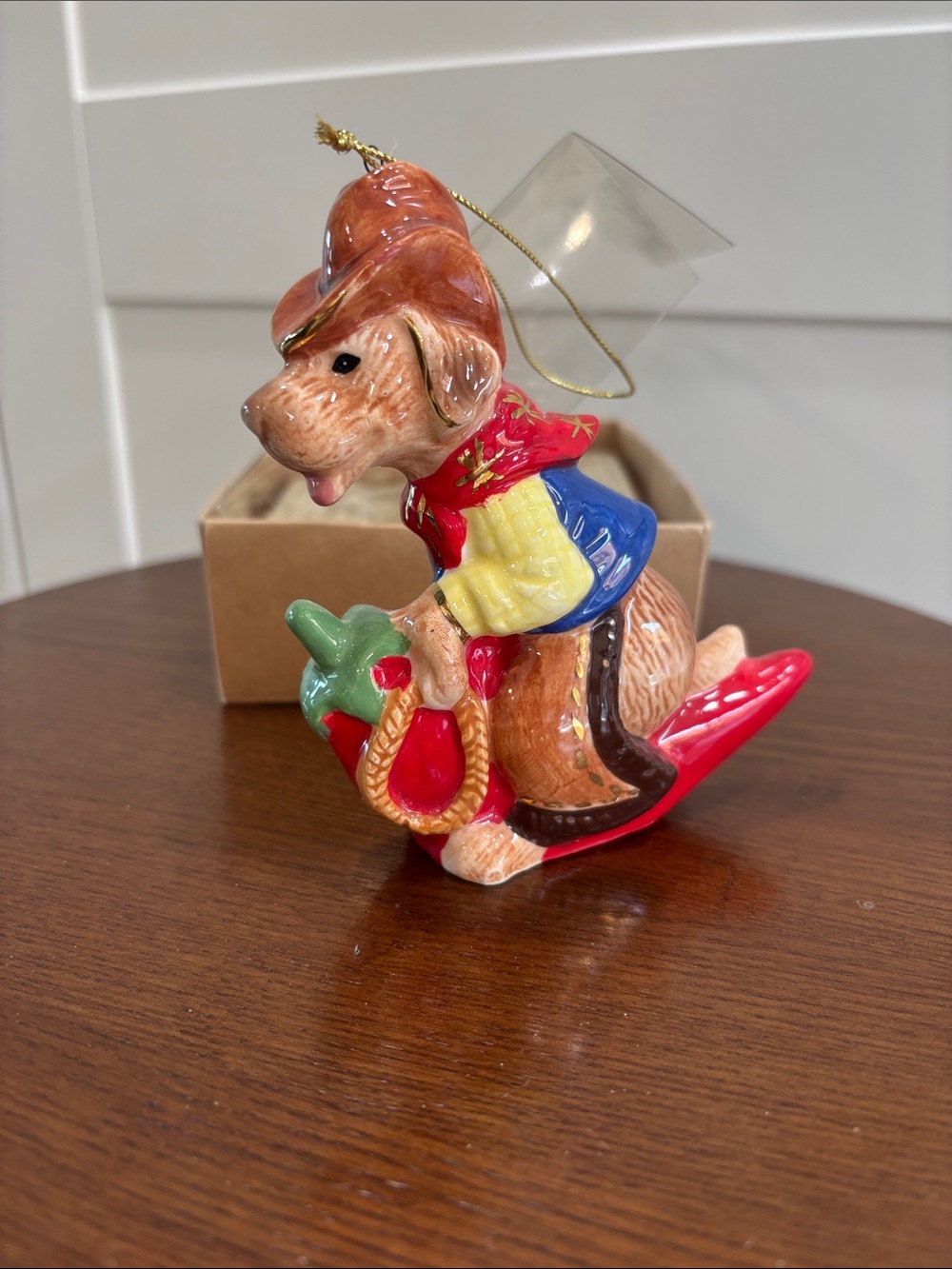 Cowboy Dog Holiday Ornament - Red, Blue, Yellow, Green